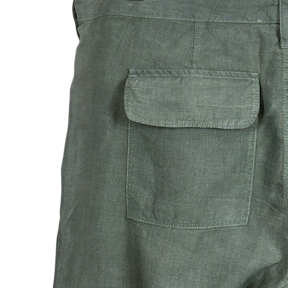 Frame Le Beau 100% Linen Military Green Cropped Pants Button Fly - Picture 6 of 15